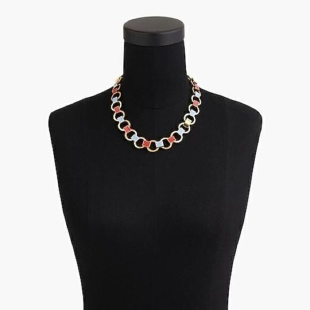 J.Crew enamelย link necklace gold redโblue